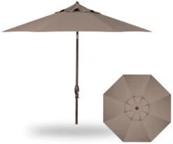 9' Auto Tilt Market Bronze Frame Taupe Canopy Umbrella Thin Pole