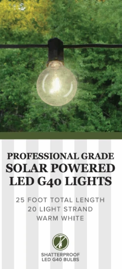 Set Of 20 Professional Grade Solar Powered LED G40 Lights -Courtyard Home Furnishings Store BLSLRG4020WW