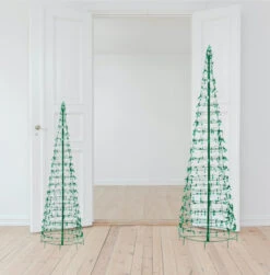 Set Of 2 Wire Cone Trees With Green Twinkling LED Lights -Courtyard Home Furnishings Store Green Cone 6