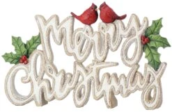 12" Resin Holly Merry Christmas Table Piece