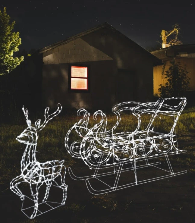 2-Piece Pure White Twinkling LED Sleigh And Elegant Buck Wire Sculpture Set 1 2-Piece Pure White Twinkling LED Sleigh And Elegant Buck Wire Sculpture Set