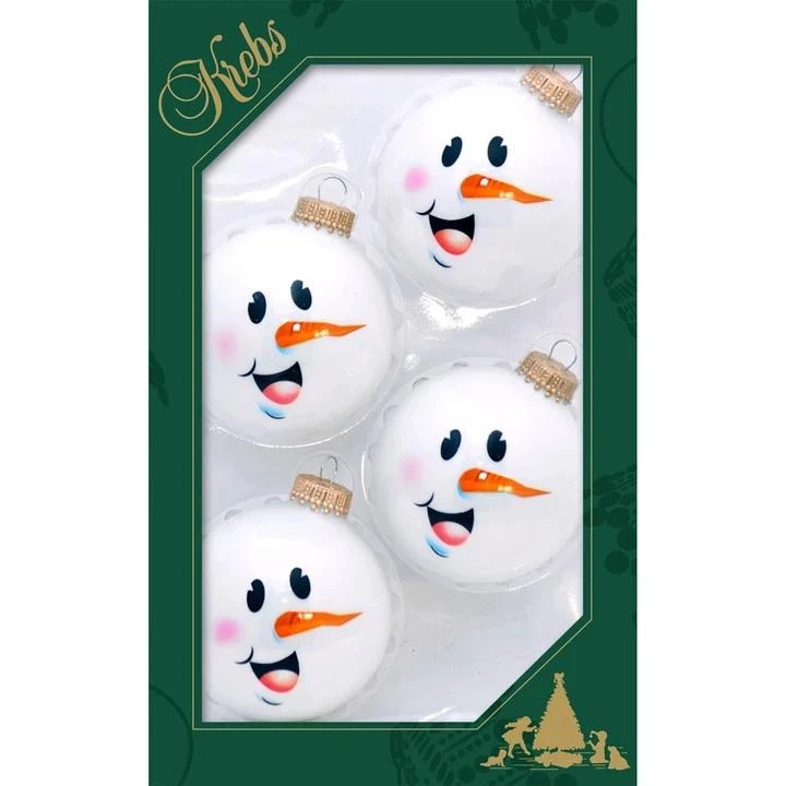 Pack Of 4 Porcelain White Snowman Face Glass Ball Ornaments 1 Pack Of 4 Porcelain White Snowman Face Glass Ball Ornaments