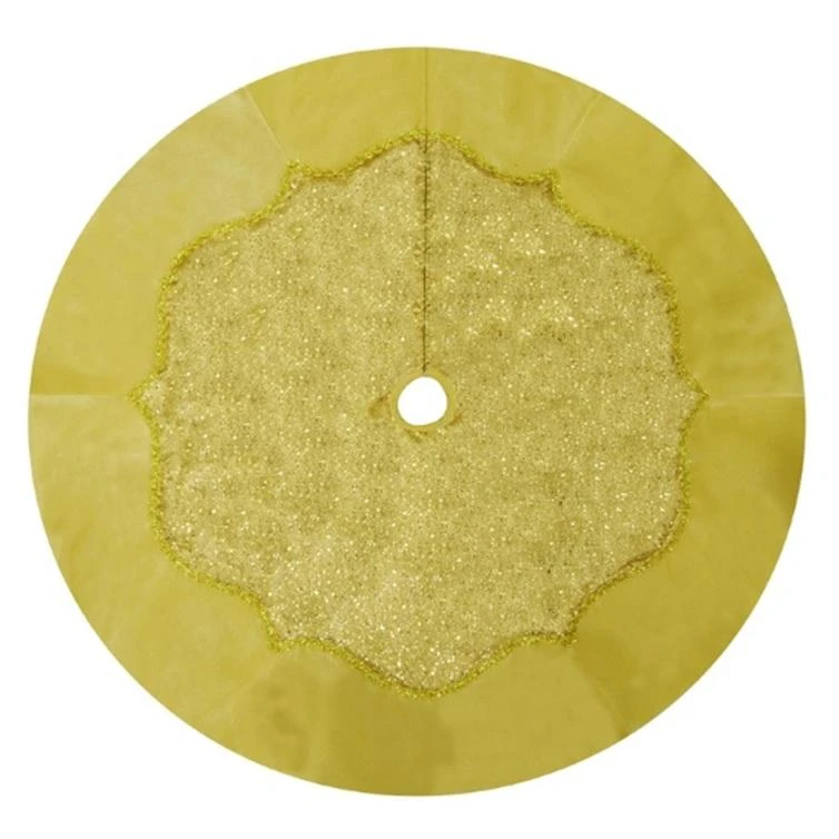 48" Glittery Gold Satin Christmas Tree Skirt With Sequins And Velvet Border 2 48" Glittery Gold Satin Christmas Tree Skirt With Sequins And Velvet Border - Image 2