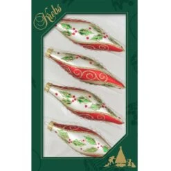 Set Of 4 Chiffon Red Stripe, Green Holly Leaves And Gold Glitter Glass Christmas Ornaments 11 Set Of 4 Chiffon Red Stripe, Green Holly Leaves And Gold Glitter Glass Christmas Ornaments -Courtyard Home Furnishings Store bbfed3f18c993445ffe5c9dbd9a66bb4