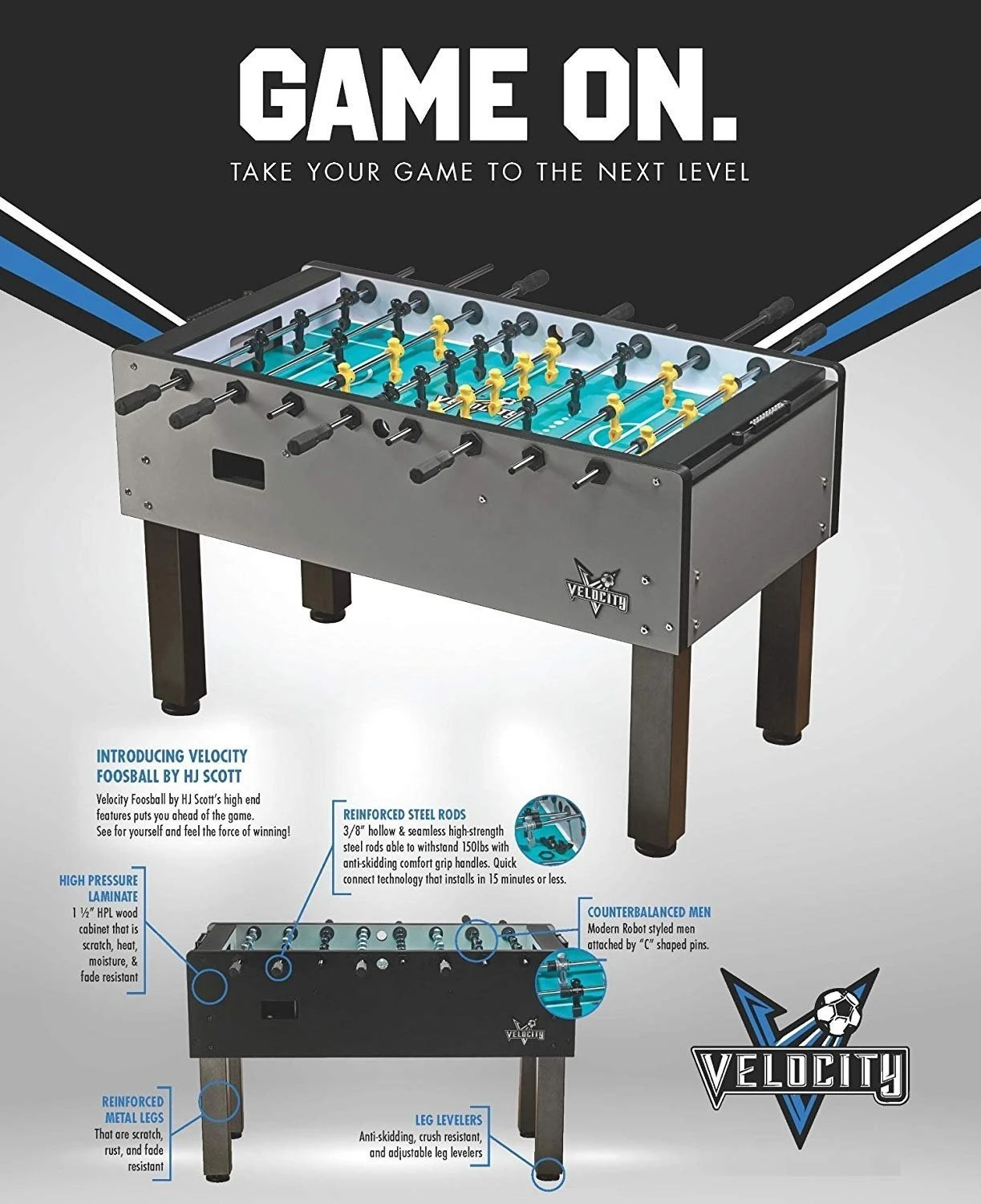 56" HJ Scott® Velocity Foosball Table 9 56" HJ Scott® Velocity Foosball Table - Image 9