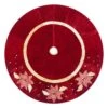 48" Burgundy Applique And Embroidered Poinsettia Velvet Christmas Tree Skirt