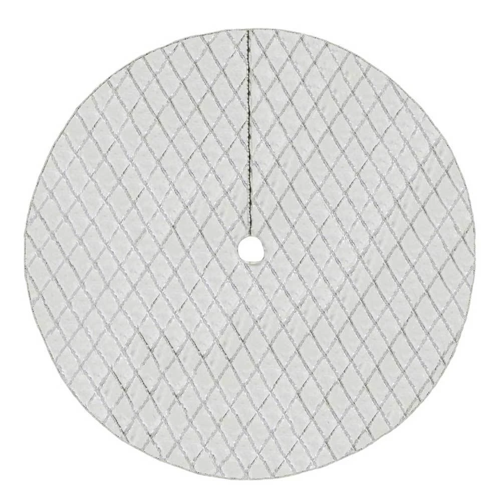 48" Silver Sparkling Criss-Cross Trim Silk Christmas Tree Skirt 2 48" Silver Sparkling Criss-Cross Trim Silk Christmas Tree Skirt - Image 2