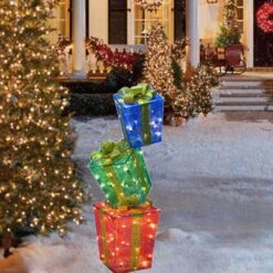 50" Lighted Shimmering Snowflake Stacked Gift Boxes Outdoor Decoration 8 50" Lighted Shimmering Snowflake Stacked Gift Boxes Outdoor Decoration -Courtyard Home Furnishings Store christmas 50 lighted glittering stacking gift box sculptures 1
