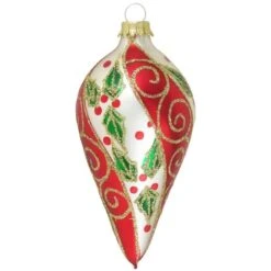 Set Of 4 Chiffon Red Stripe, Green Holly Leaves And Gold Glitter Glass Christmas Ornaments 15 Set Of 4 Chiffon Red Stripe, Green Holly Leaves And Gold Glitter Glass Christmas Ornaments -Courtyard Home Furnishings Store d73b2ac4e118a371bbd6049b6dcb5343