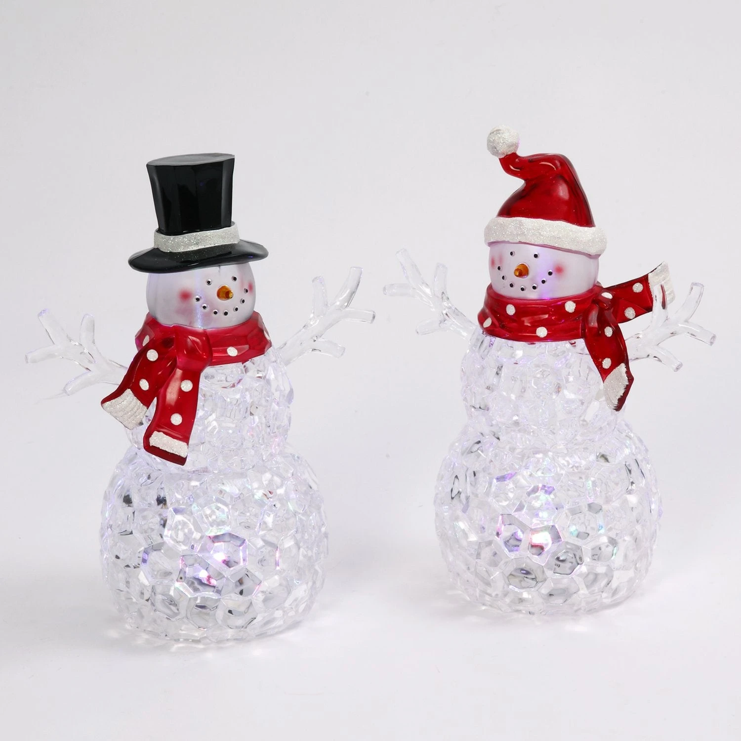 9" Battery-Operated Light Up Acrylic Snowman Figurines 4 9" Battery-Operated Light Up Acrylic Snowman Figurines - Image 4