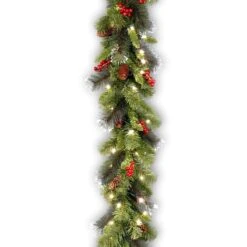 9' Classic Spruce Pre-Lit Garland With Frosted Tips, Berries And Pine Cones -Courtyard Home Furnishings Store f7b1305eb8fc0d46e1ff70fb33e1722c