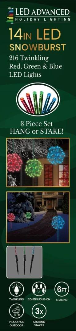 14" Twinkling LED Red/Green/Blue Snowburst (3-Pack) -Courtyard Home Furnishings Store snowBurst 3PAK RGB